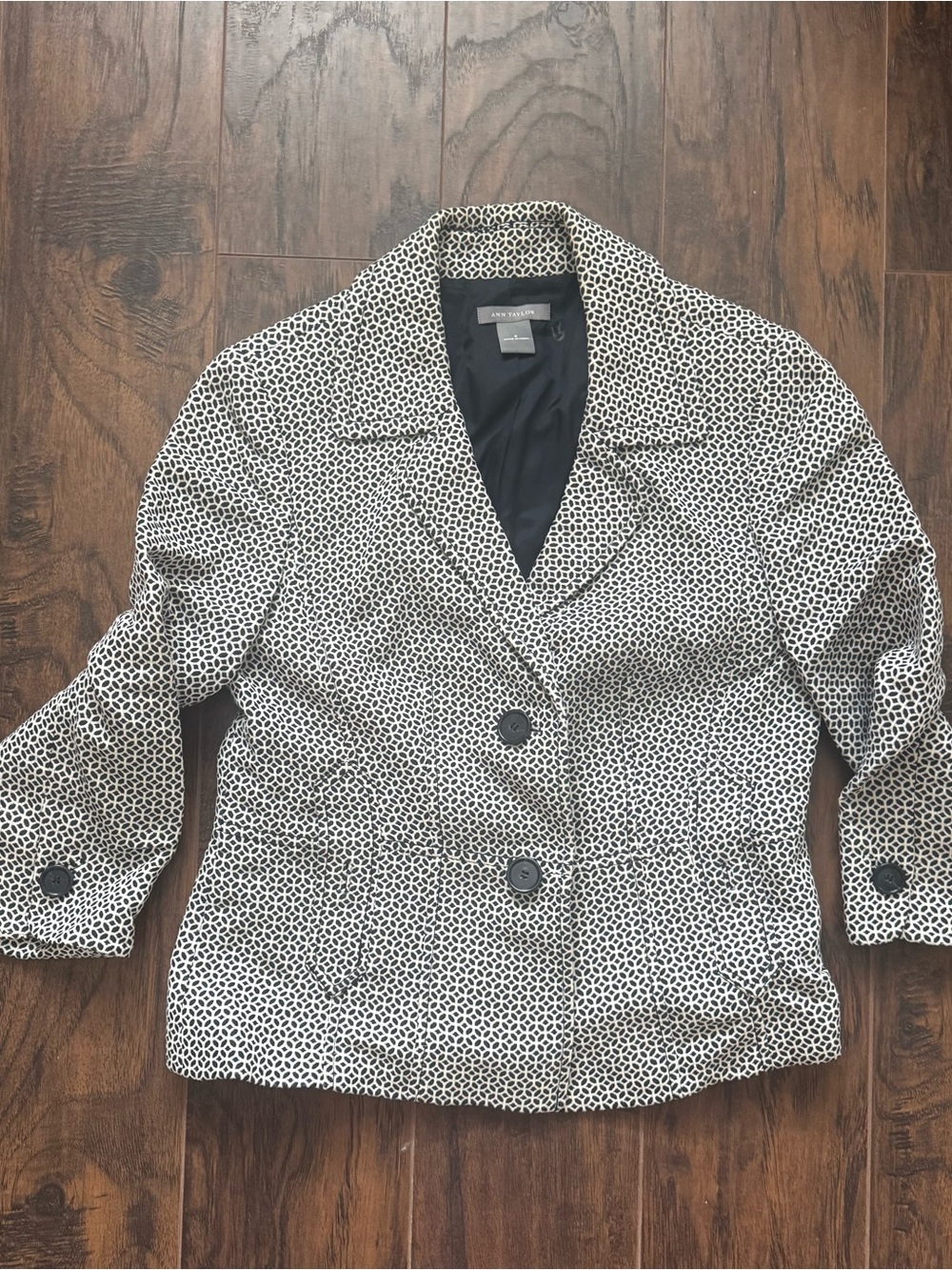 Ann Taylor Black & White Geometric Print Blazer Jacket Size 8
